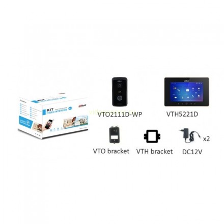 Комплект IP видеодомофонии Dahua DHI-VTK-VTO2111D-WP-VTH5221D